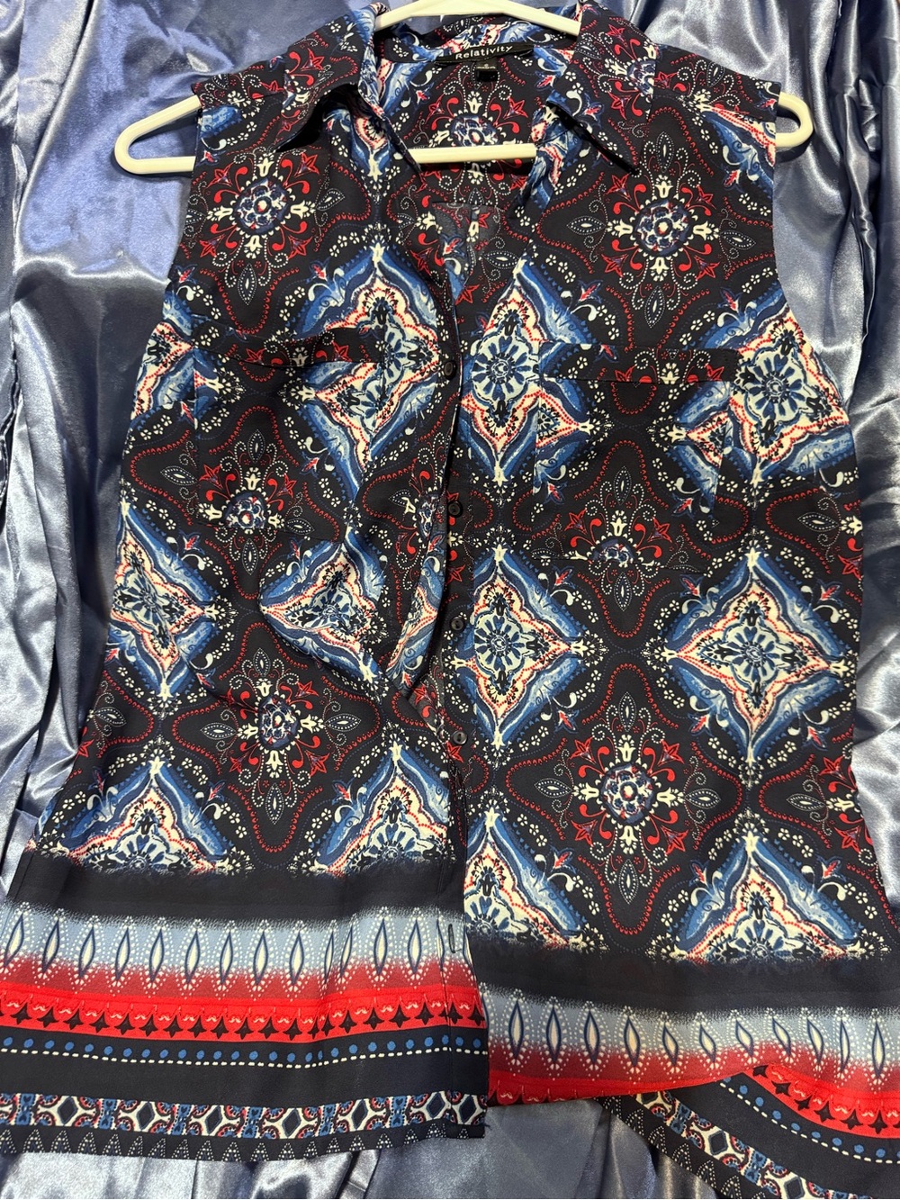 Relativity Black Sleeveless Printed Shorts Set with Blue & Red Accents